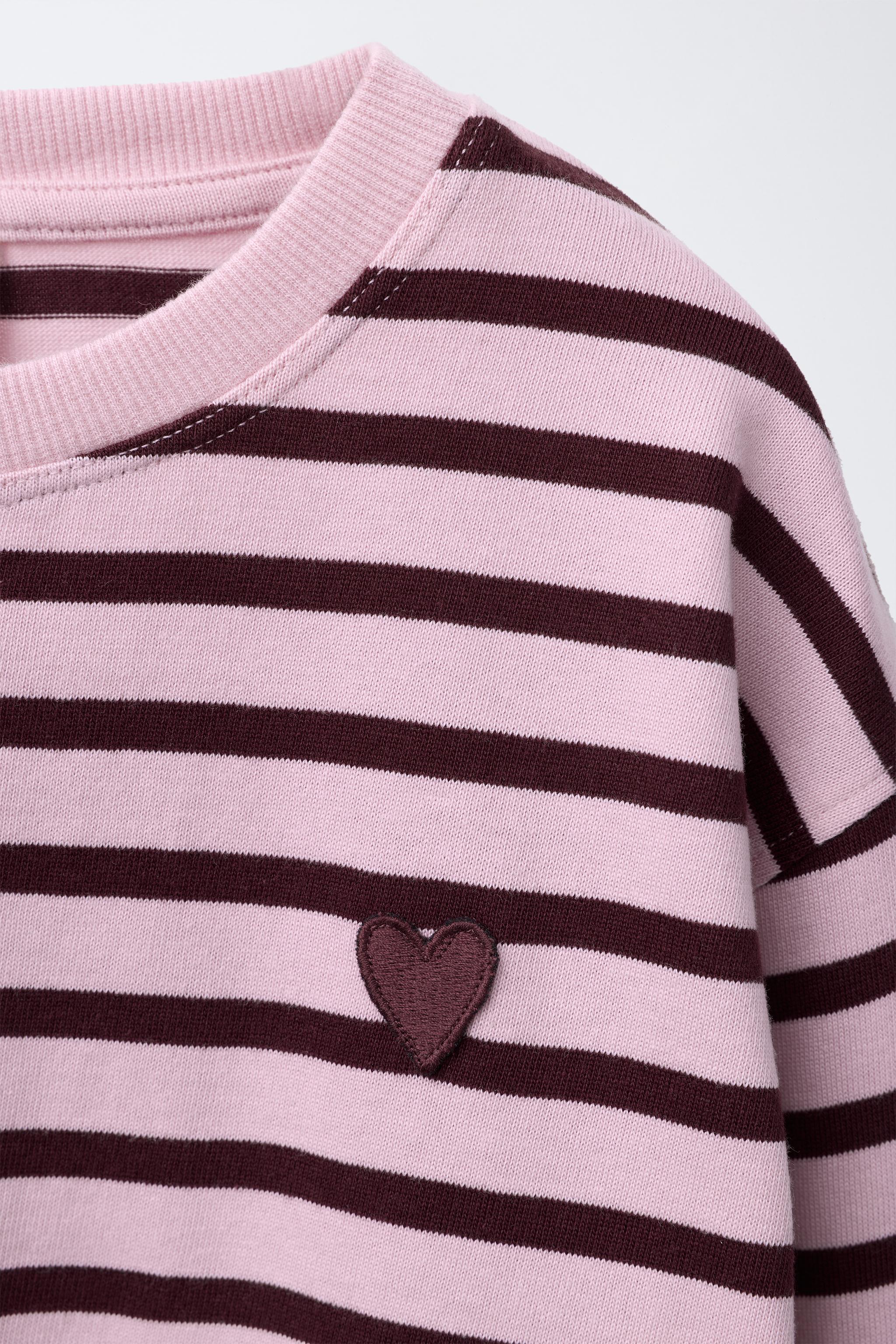 STRIPED HEART PATCH T-SHIRT - Pink | ZARA United States