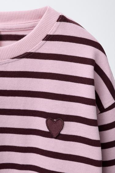 STRIPED T-SHIRT WITH HEART PATCH - Pink by Zara - Image 2