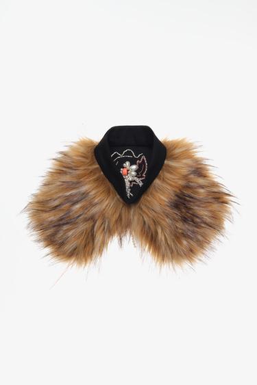 LIMITED EDITION FAUX FUR COLLAR WITH JEWEL EMBROIDERY — Coral red 1