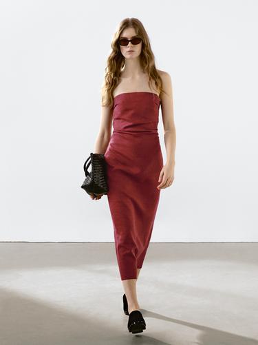 Zara Strapless linen midi dress - TYEAMARILLO - Image 0