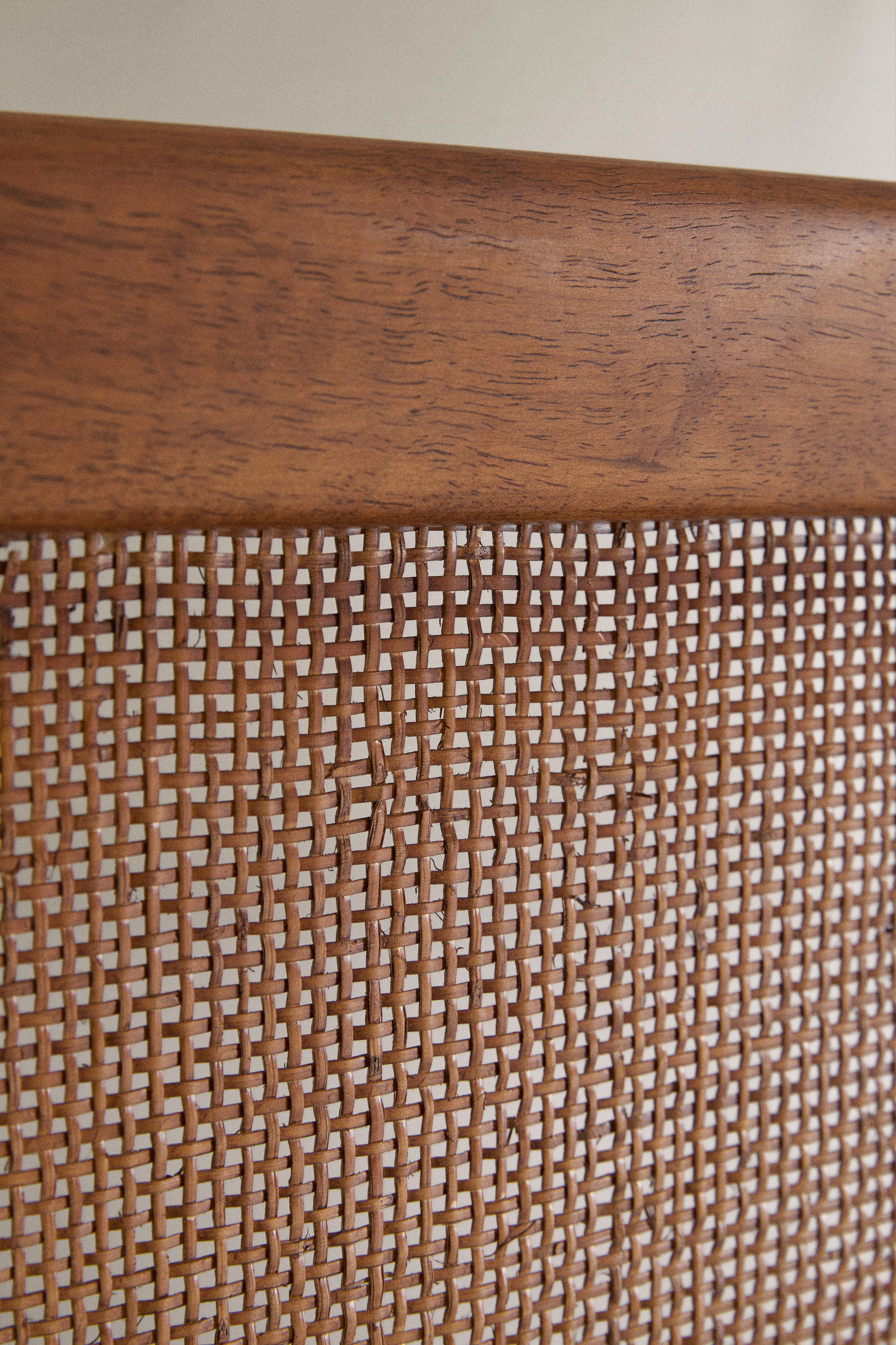 WOOD AND RATTAN HEADBOARD — Brown