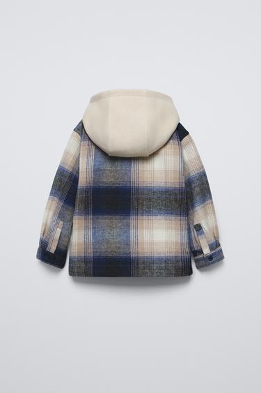 HOODED CHECK OVERSHIRT - Blue by Zara - Image 1