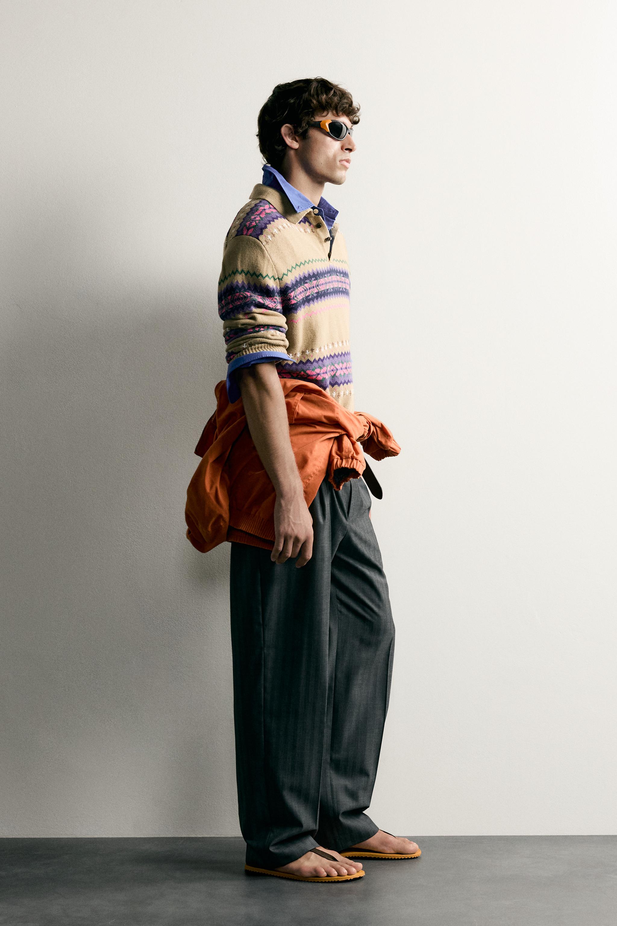 Мужские свитеры Zara COTTON-LINEN KNIT POLO — фото 4