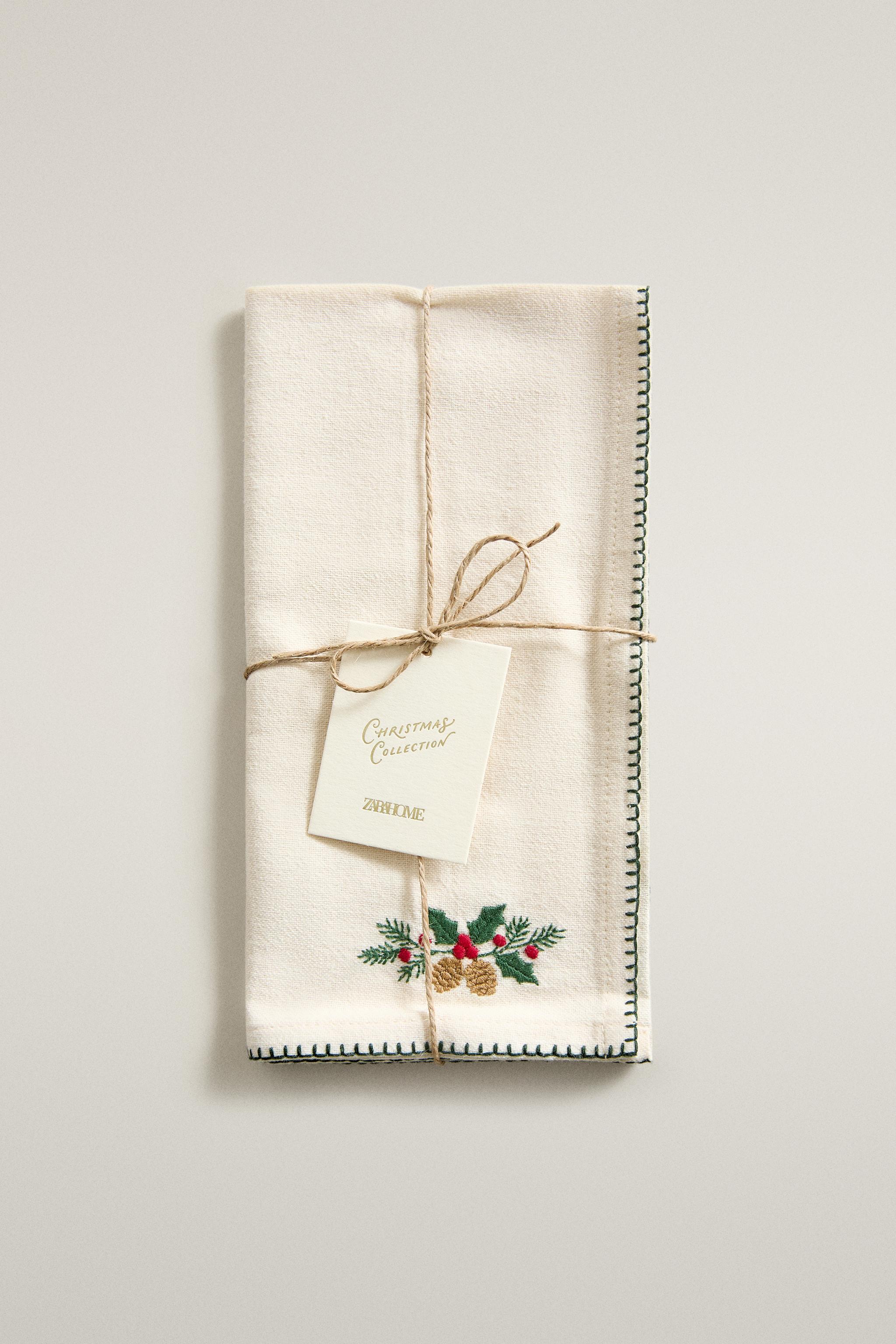 CHRISTMAS EMBROIDERED TOPSTITCH NAPKIN