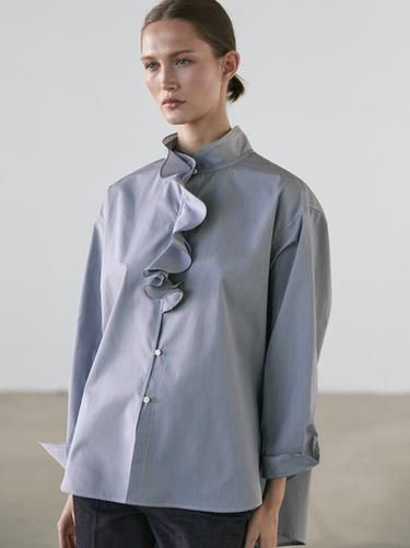 Zara Shirt with ruffled collar detail - Blue