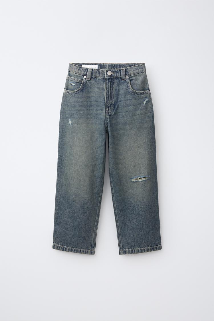 EMBROIDERED BALLOON JEANS — Blue / Green