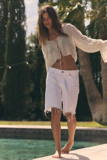 EMBROIDERED TOP WITH TIES - Pale pink by Zara - Image 0