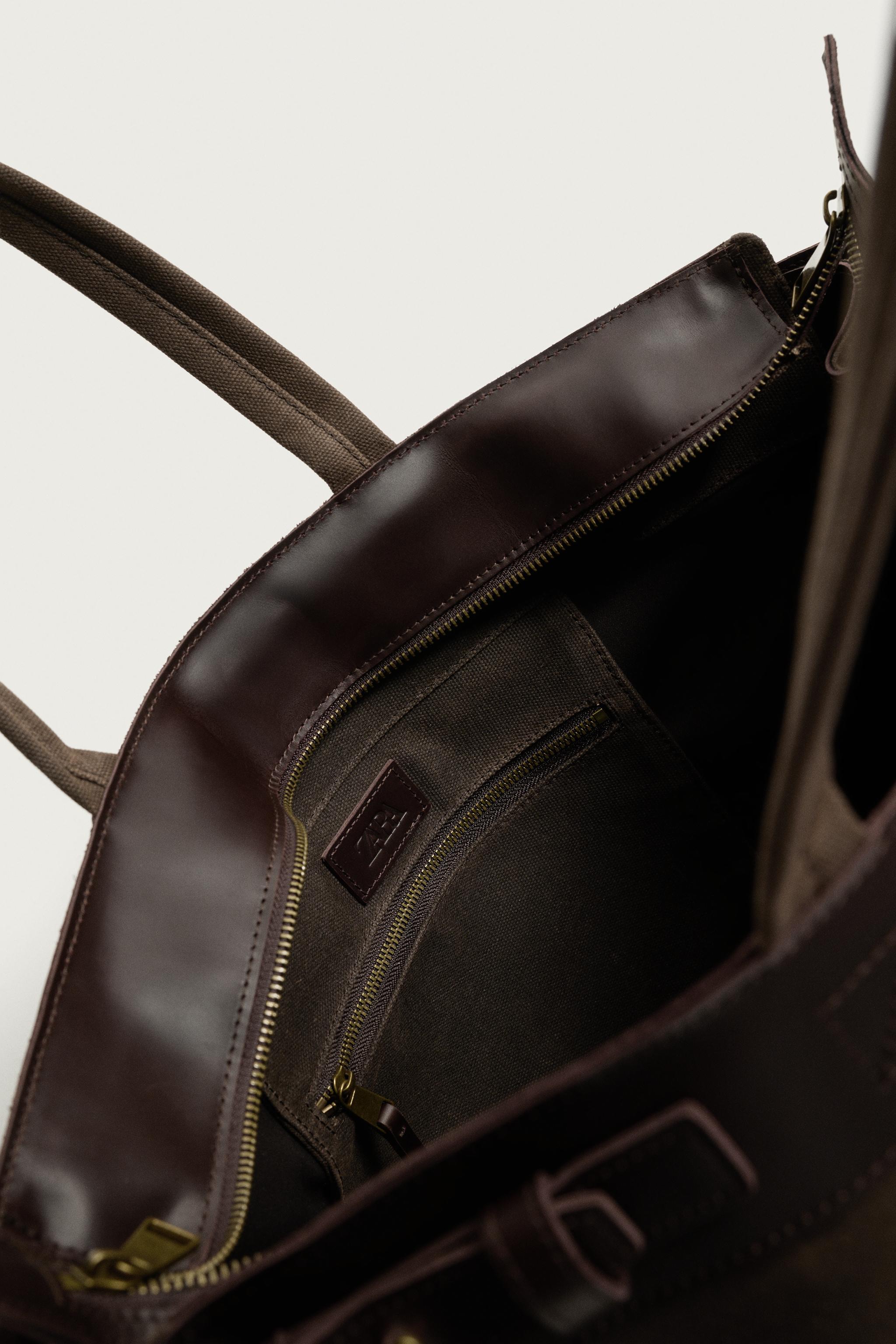 Zara DERİ DETAYLI TOTE ÇANTA görsel 6