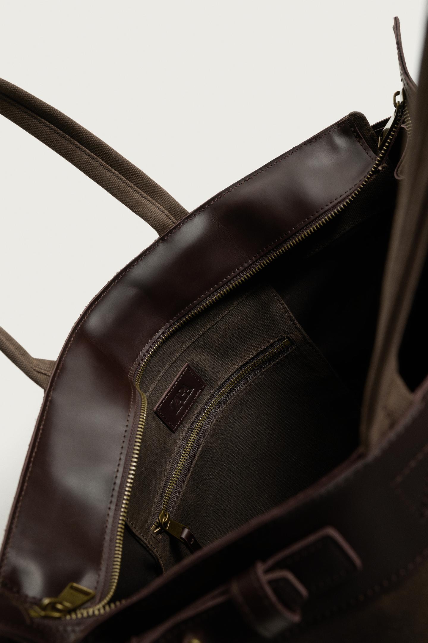 Мужская сумка Zara Leather Detail Shopper, цвет: Коричневый — фото 6