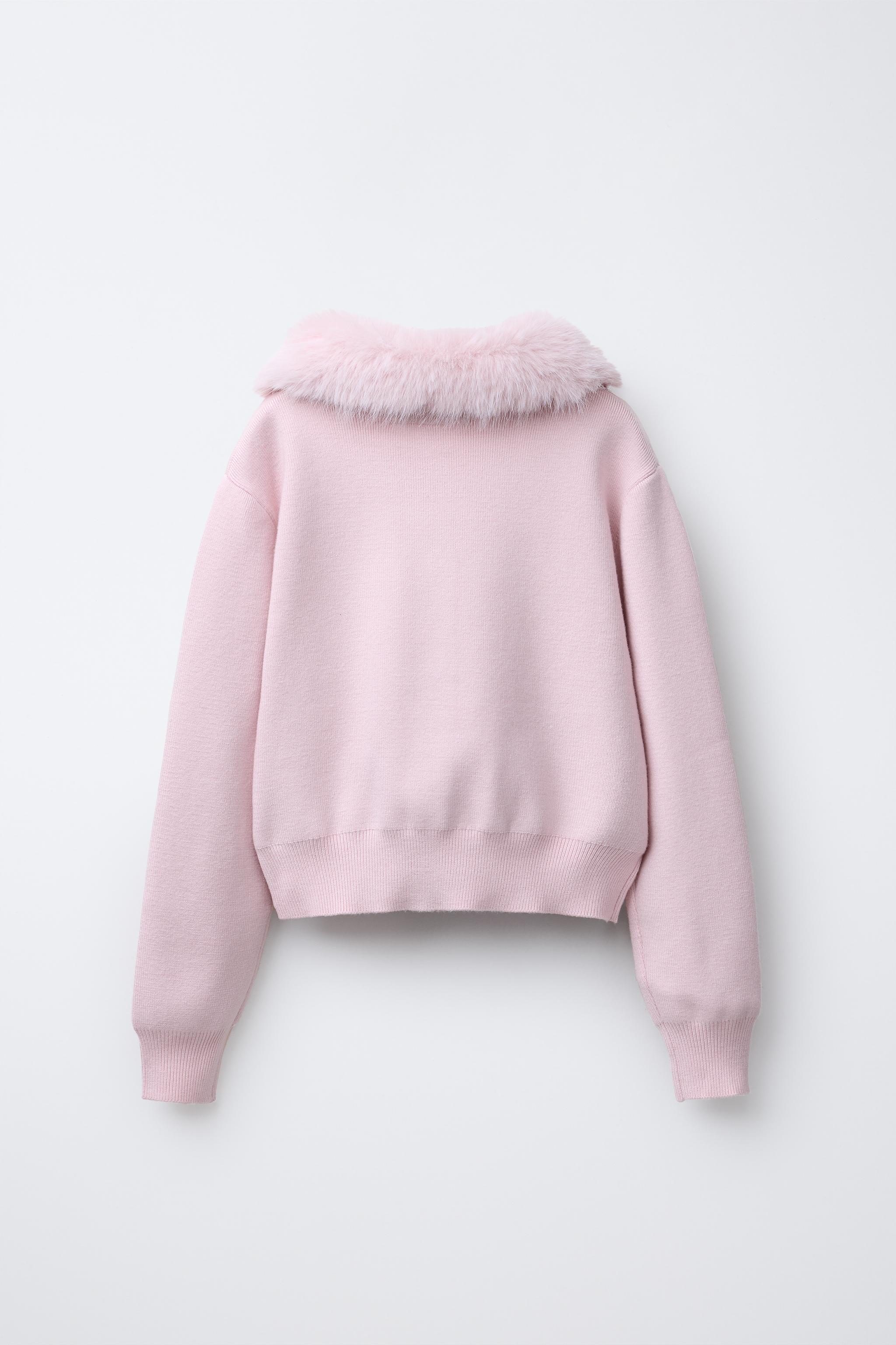 CARDIGAN WITH DETACHABLE FAUX FUR COLLAR Pink ZARA Canada