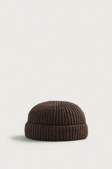 Zara COTTON BLEND KNIT BEANIE - Chocolate