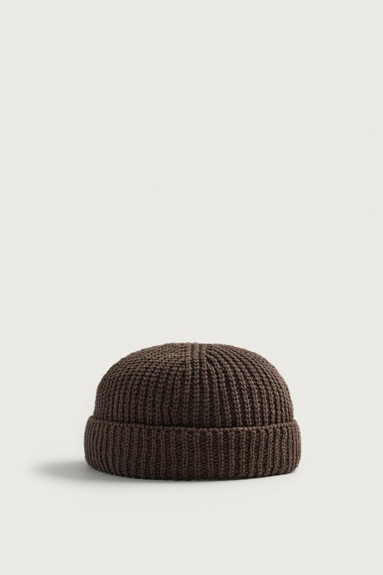 COTTON BLEND KNIT BEANIE — Chocolate