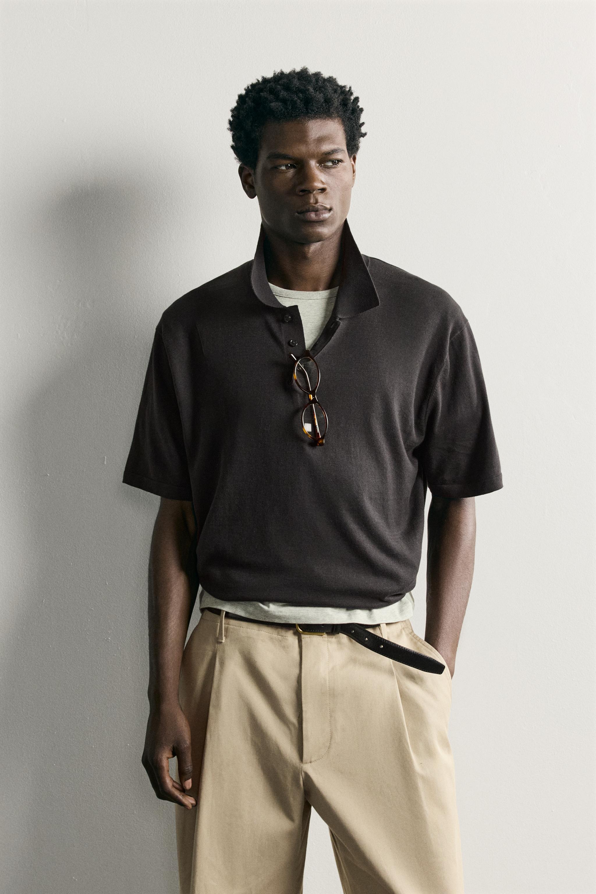 REGULAR FIT COTTON BLEND KNIT POLO — Dark brown