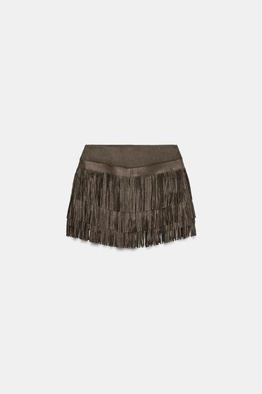 SHIMMER FRINGED MIDI SKIRT - Khaki by Zara - Image 0