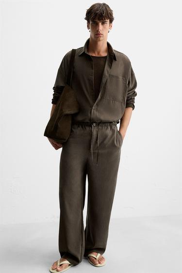 RELAXED FIT FLOWING TROUSERS - Chocolate by Zara