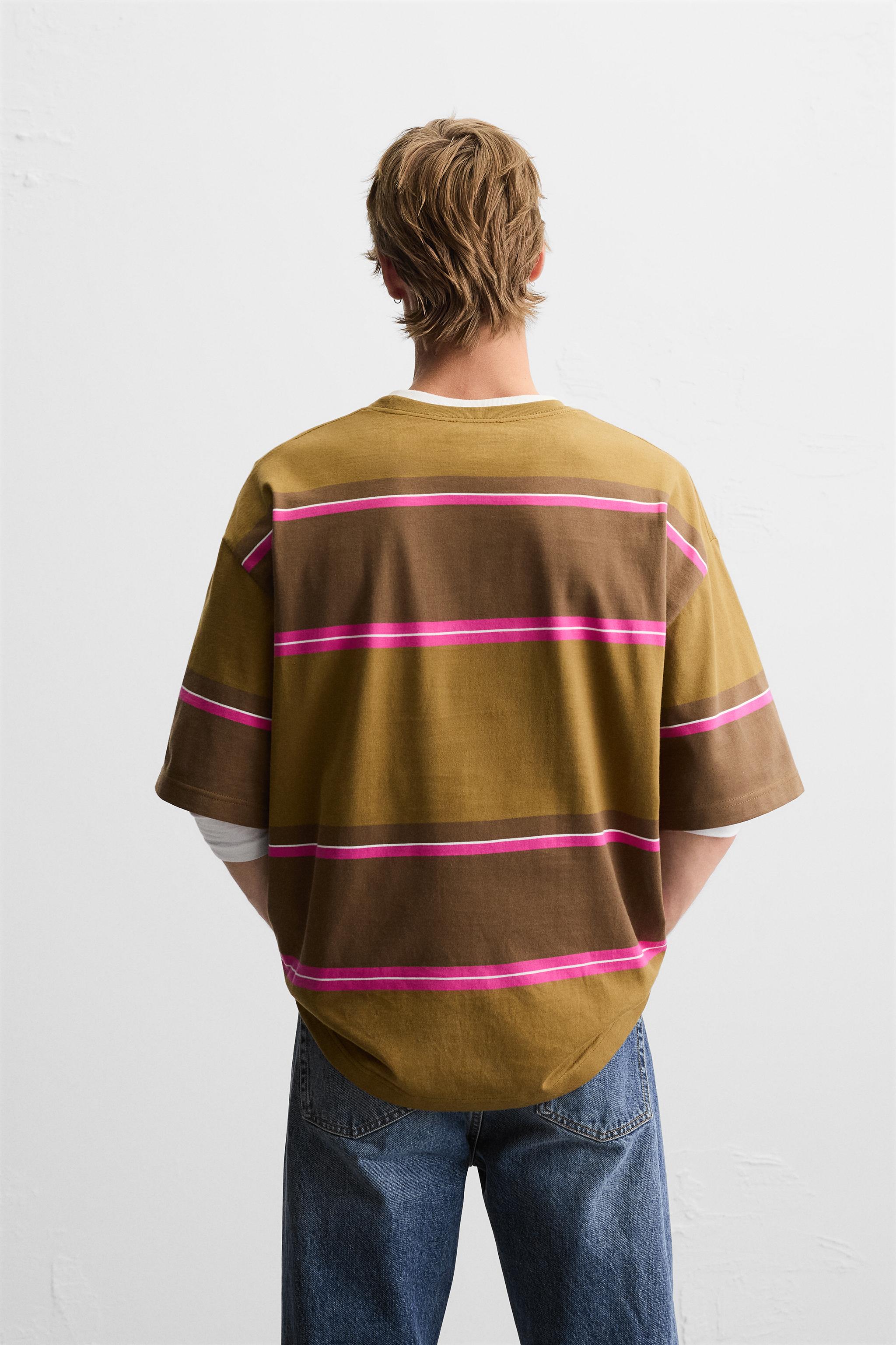 STRIPED JACQUARD T-SHIRT - Pink / White | ZARA United States