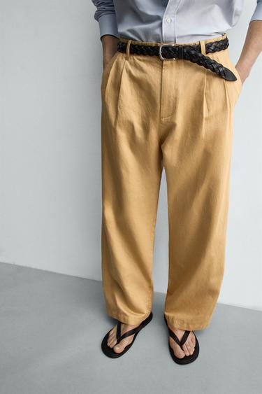 COTTON/LINEN STRAIGHT-LEG CHINO TROUSERS - Beige by Zara - Image 5