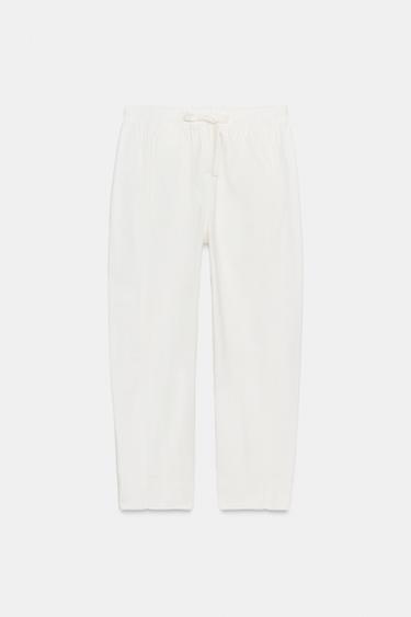 CALÇA COM CÓS ELÁSTICO - Branco-marfim da Zara