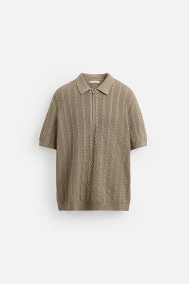 POLO EN MAILLE TORSADÉE - Marron clair de Zara - Image 6