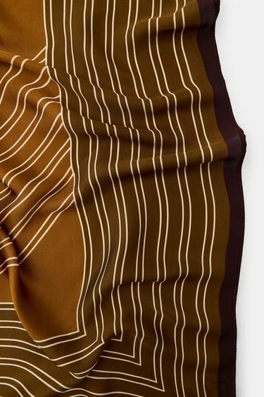 Zara STRIPED PRINT SCARF - Mustard