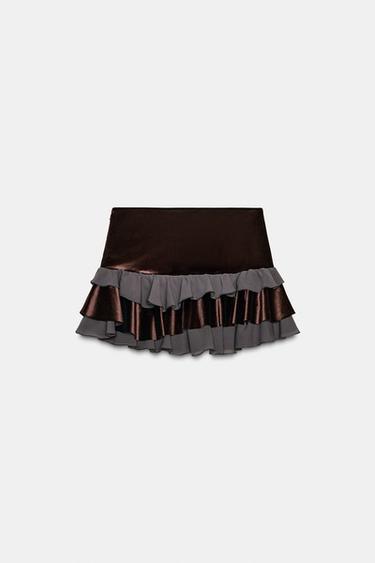 CONTRAST RUFFLED MINI SKIRT - Dark brown by Zara - Image 3