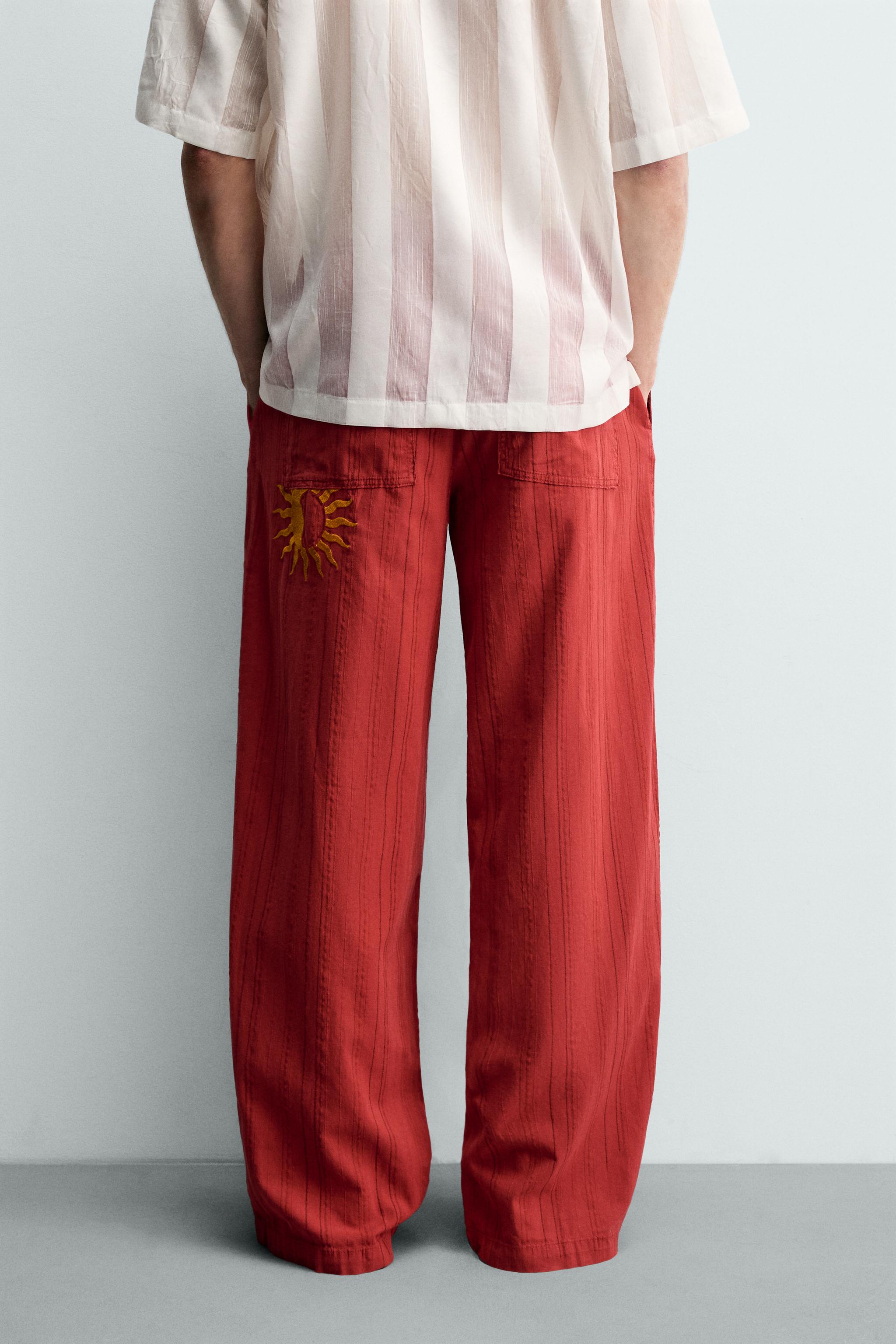 RELAXED FIT STRIPED TEXTURED PANTS