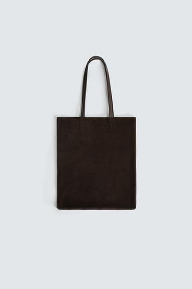 LEATHER TOTE BAG - Brown by Zara