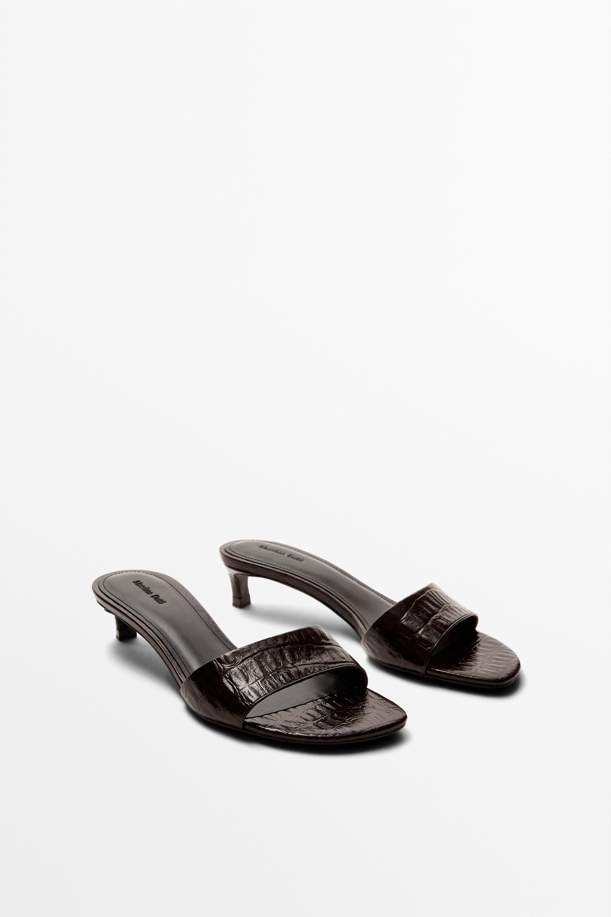High-heel sandals embossed leather