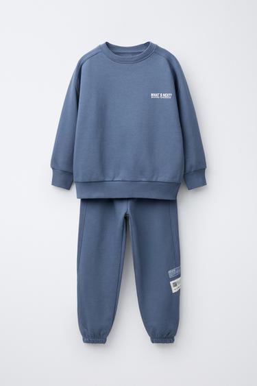 Zara SWEATSHIRT AND JOGGER PANTS WITH LABELS SET - Blue