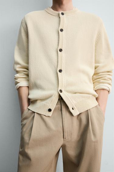 REGULAR FIT COTTON/LINEN CARDIGAN - Light beige by Zara - Image 5