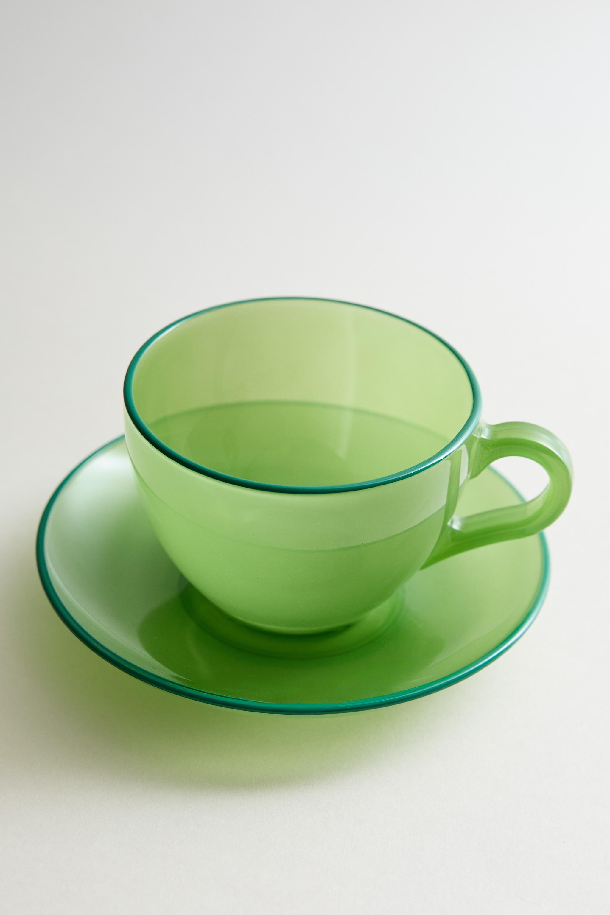GLASS COFFEE CUP WITH SAUCER — Green