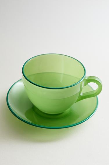 GLASS COFFEE CUP AND SAUCER - Green by Zara