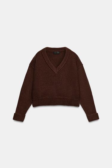 JERSEY PUNTO ESCOTE PICO - Marrón de Zara