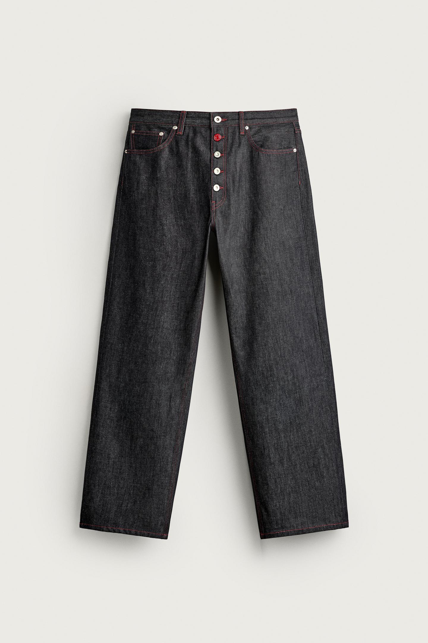 Мужские джинсы Zara Button-Fly Loose-Fit, цвет: Индиго — фото 6