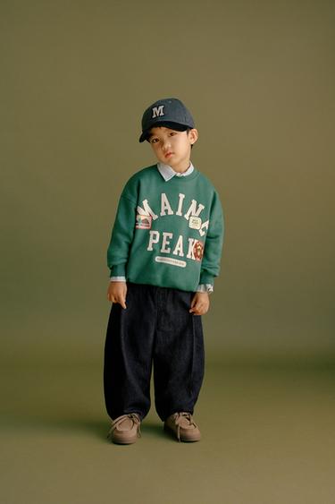 SWEATSHIRT WITH SLOGAN AND BEAR PATCHES - Green by Zara