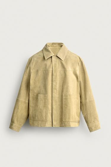 Zara SUEDE LEATHER POCKET JACKET - Light khaki