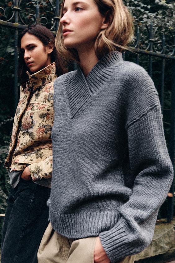 Zara V-NECK KNIT SWEATER - Anthracite grey - Image 0