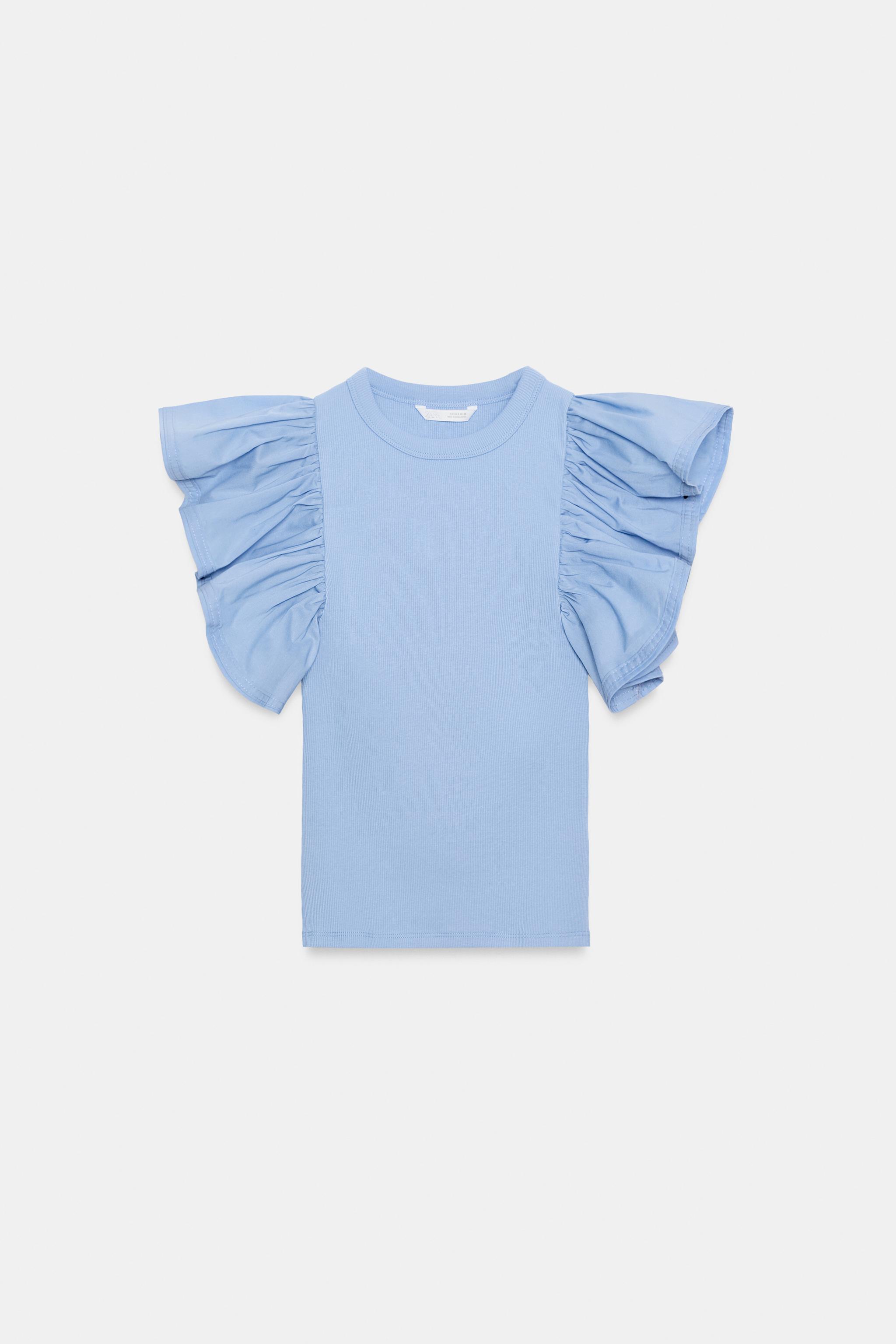 COMBINATION RIB RUFFLE T-SHIRT