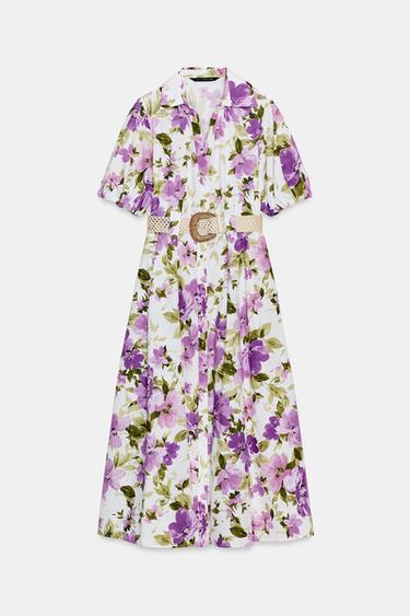 ROBE MI-LONGUE CEINTURE IMPRIMÉ FLORAL - Multicolore de Zara - Image 6