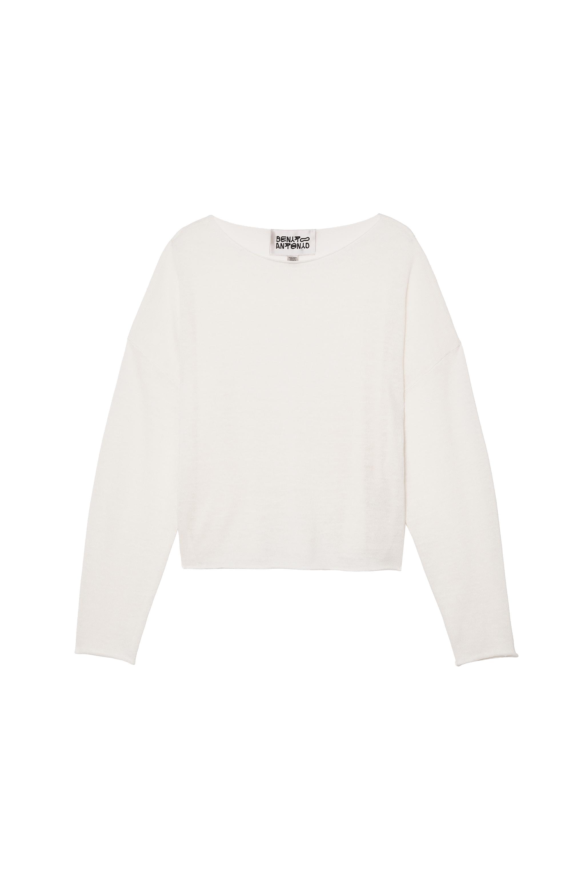 CROPPED FIT LINEN-WOOL BLEND SWEATER — Ecru