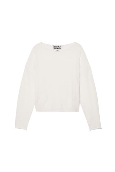 Zara CROPPED FIT LINEN-WOOL BLEND SWEATER - Ecru