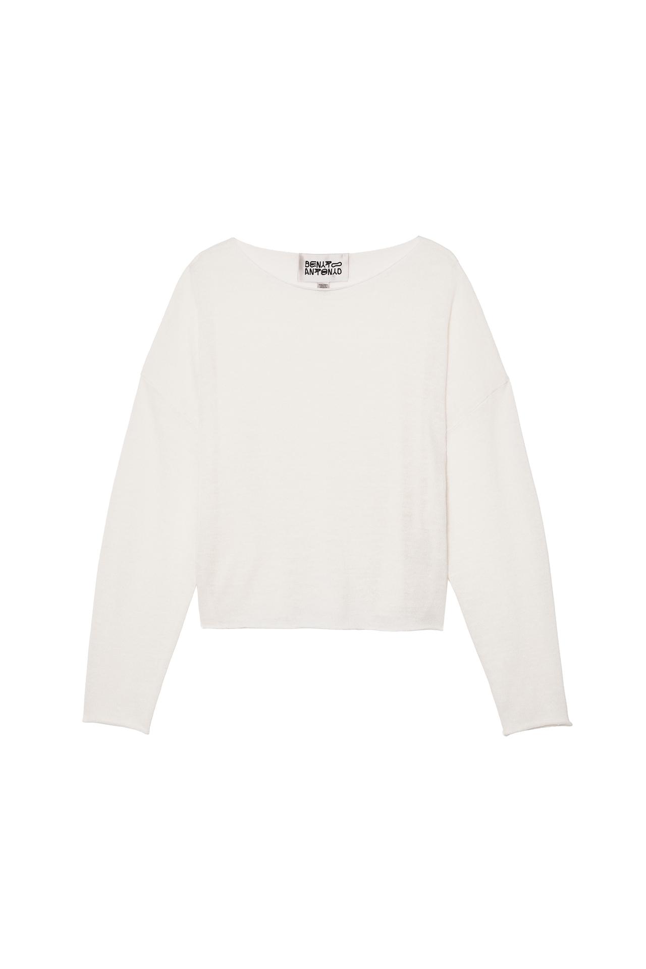 LINEN - WOOL CROPPED FIT JUMPER — Ecru