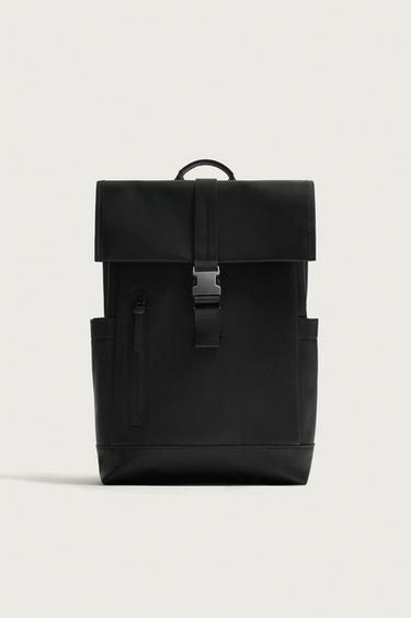 RUBBERISED BACKPACK WITH FLAP - Black by Zara