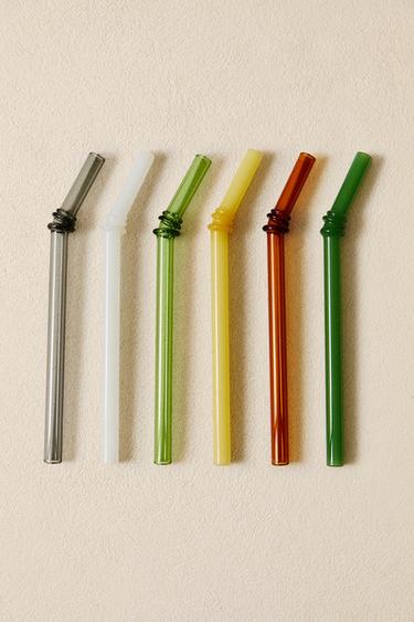 PACK OF COLOURED GLASS STRAWS (PACK OF 6) - Green by Zara