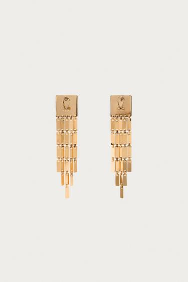 MARISA BERENSON X ZARA SQUARE FRINGED EARRINGS - Golden by Zara - Image 3