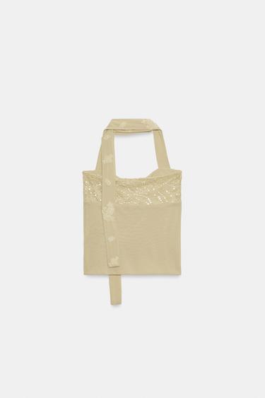 EMBROIDERED HALTER TOP - Light green by Zara - Image 6