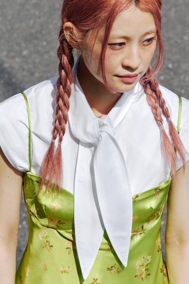 ZW COLLECTION リボン付きシャツホワイトZaraのZW COLLECTION リボン付きシャツ - ホワイト 