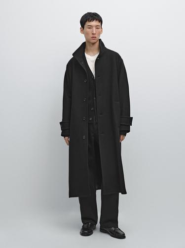 Zara Long wool coat with high neck - Black