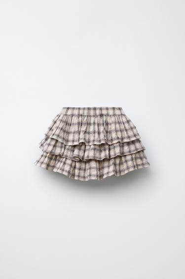 JUPE À CARREAUX AVEC VOLANTS - Beige de Zara - Image 1