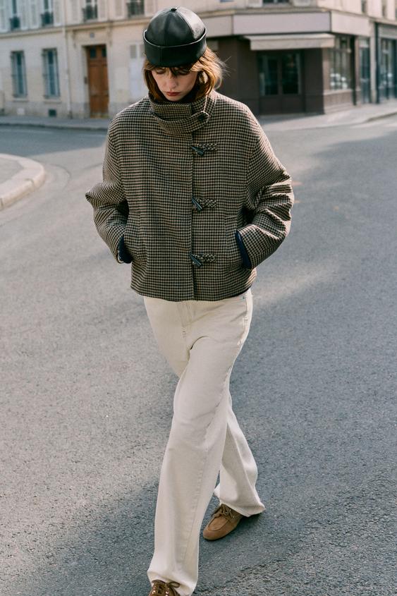 Zara HOUNDSTOOTH FROG FASTENING JACKET - Gray - Image 0